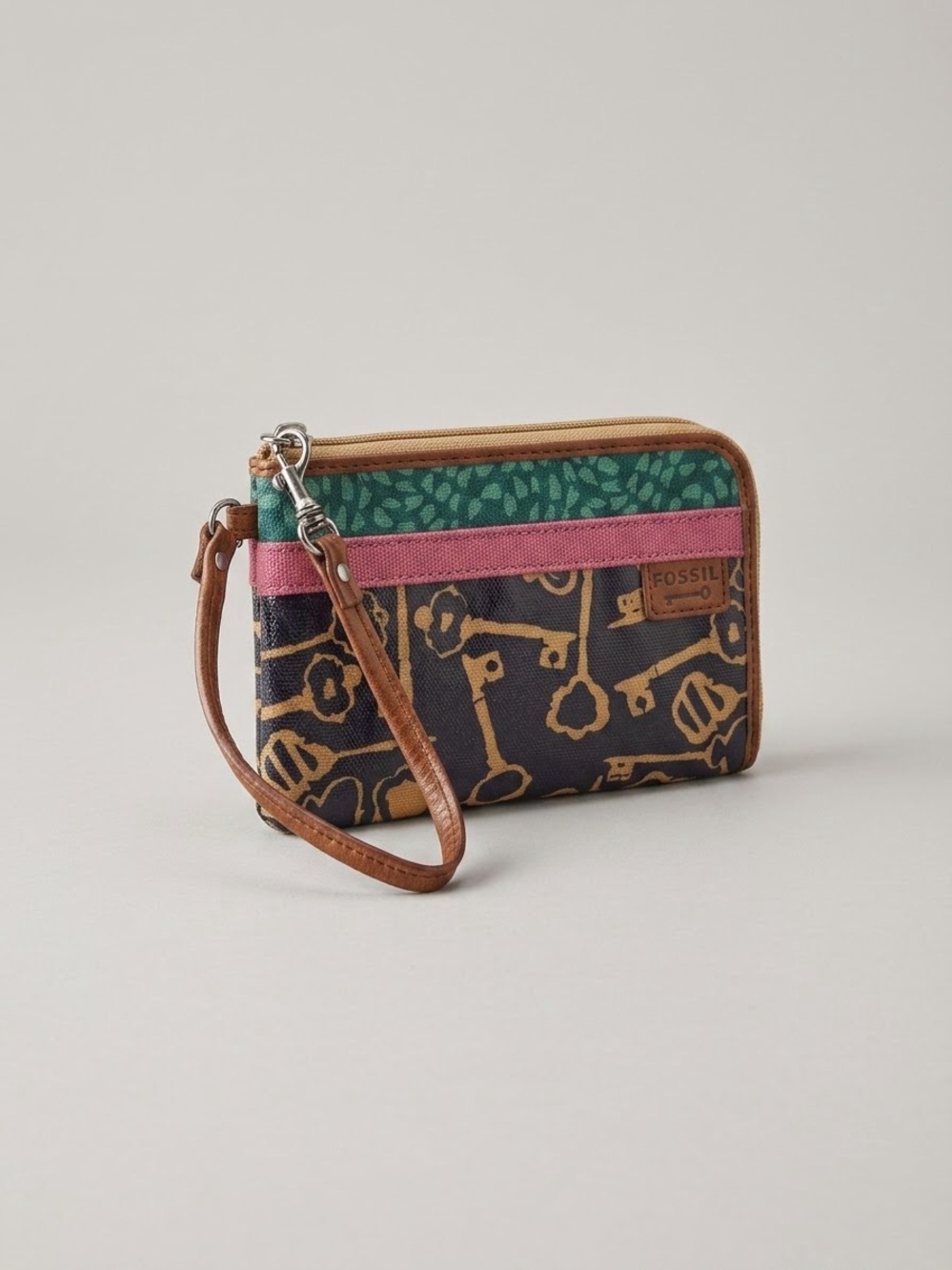 Fossil Multicolor Key-Print Wristlet Wallet